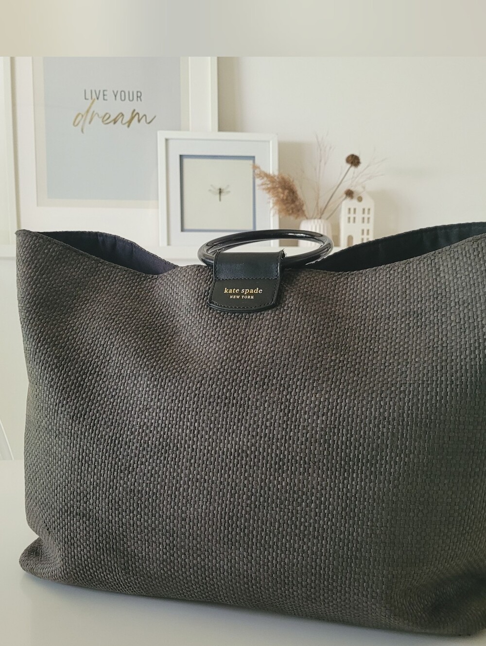 Kate Spade Woven Tote Bag Brown Black